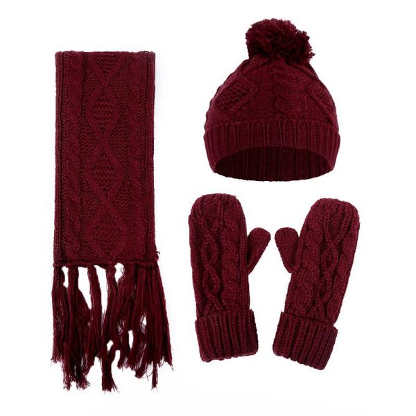 

hats, scarves & gloves sets women crochet hat 2021 fur woolen knit thick cable knitted caps+scarf+gloves suit winter, Blue;gray