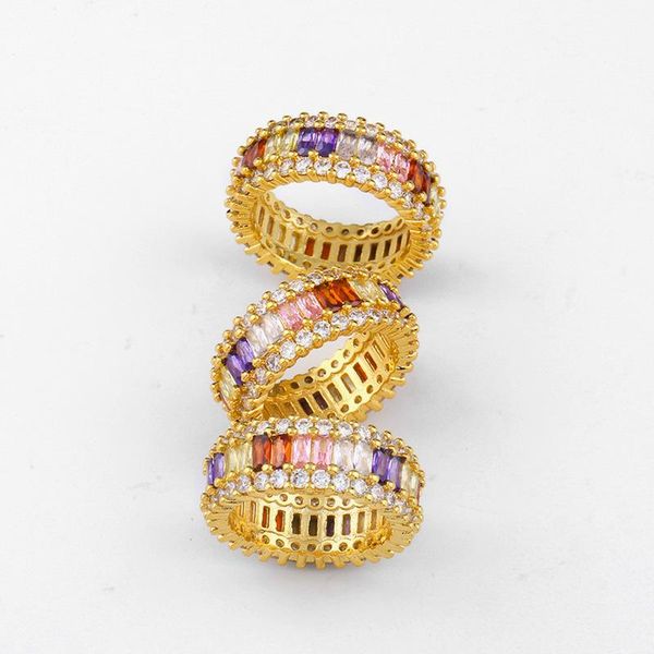 

wedding rings copper gold color rainbow cubic zirconia for women girls gift trendy party jewelry quality, Slivery;golden