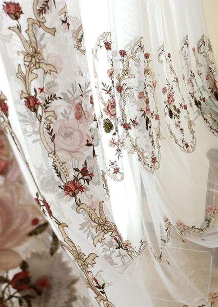 

curtain & drapes embroidered european style tulle red large flower villas and french curtains luxury american bedrooms high-end