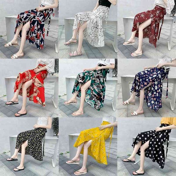 

werueruyu summer skirt platform explosion models women's fashion tie bow print ruffled hem pleated wrap irregular 210608, Black