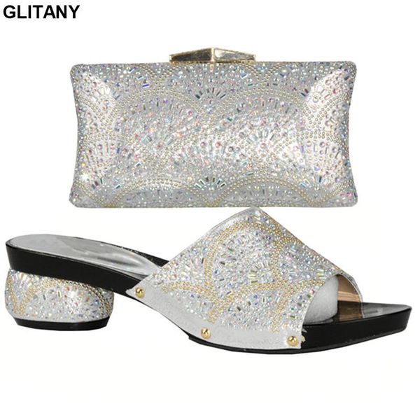 

dress shoes latest sliver color african and matching bags italian ladies partyshoes with set decorated rhinestone, Black