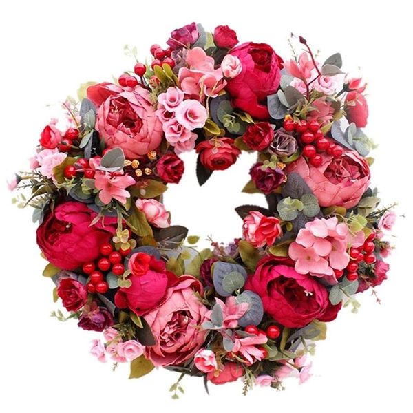 

decorative flowers & wreaths door wreath,silk flower peony head wreath 40cm handmade garland for autumn winter outdoor display