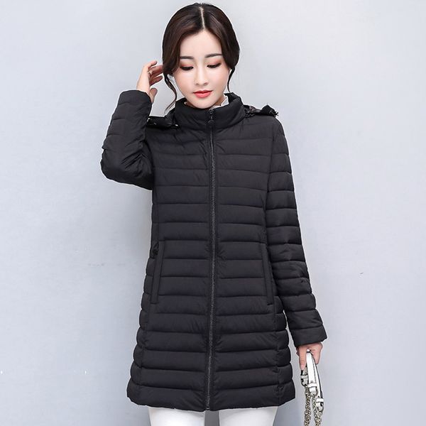 

casual 2021 winter jacket women hooded cotton padded autumn female coat outwear slim ladies parka abrigos mujer invierno, Black