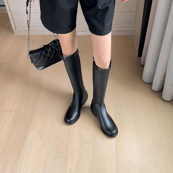 

boots 2021 winter round-toe korean style thick-heeled long-tube fashion youth mid-heeled long women, Black