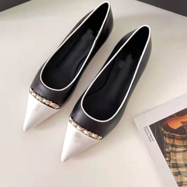 

genuine leather flats gold chain new style women shoes with logo, Red;white