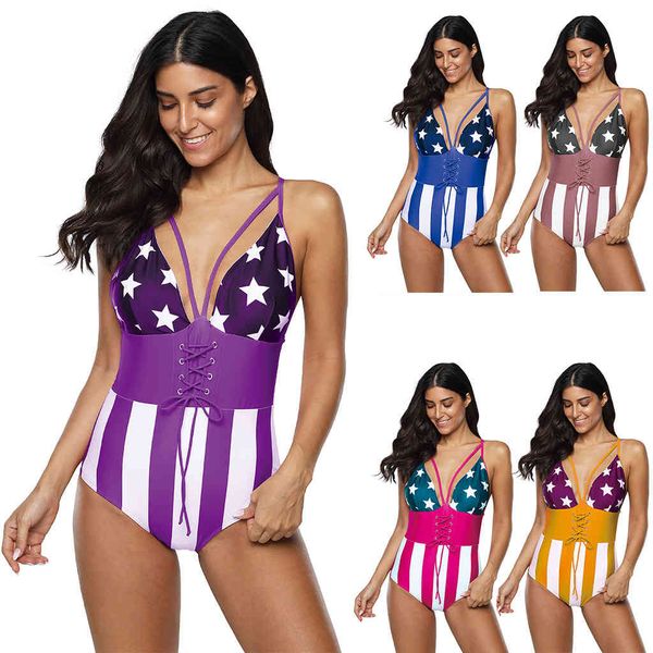 Einteiliger Damen-Badeanzug, Sommer, sexy Bademode, Body, USA-Flagge, Sport-Badeanzug, Damen-Badeanzug, 3D-gedruckt, Sommer sexy