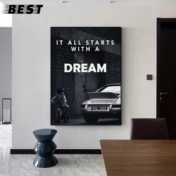 

paintings decoration for home poster black and white it all starts with a dream canvas painting room wall decor art prints frameless
