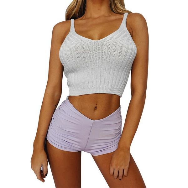 

women's t-shirt 2021 sleeveless knitted shirt women short summer lady slim solid sling korean clothes, White
