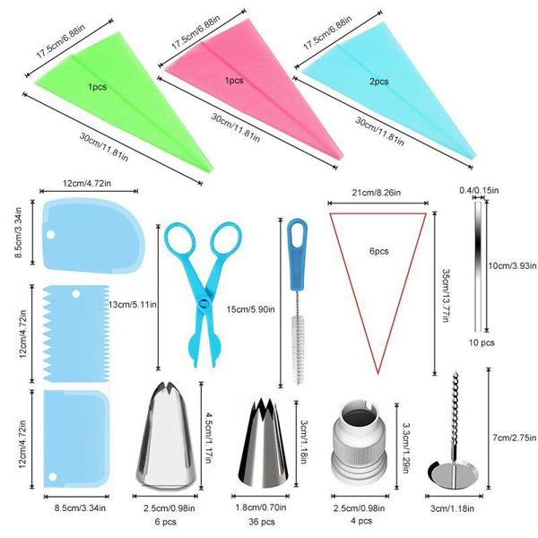 

72pcs cake decorating kit piping tips pastry icing bags nozzles flower retaining ring supplies set tools baking &
