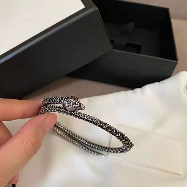 

luxury design bangle retro bracelet silver plated bracelets snake for couple jewelry supply, Black
