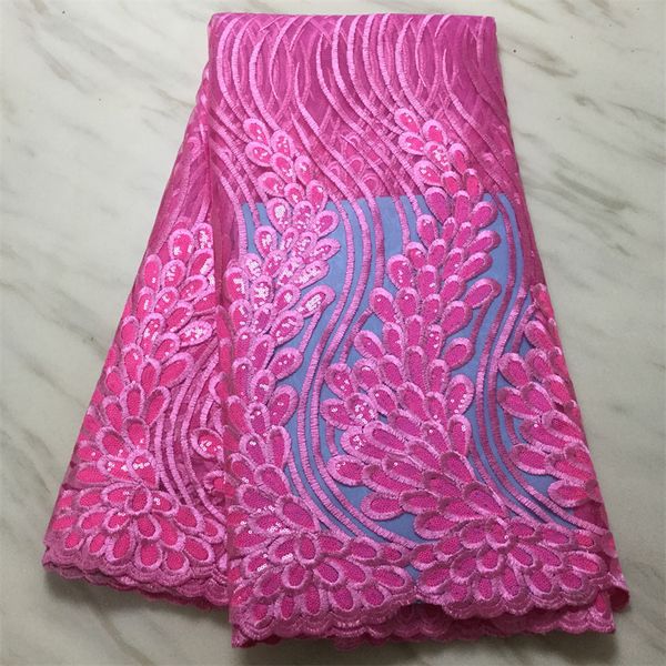 5yards / lote lindos cor-de-rosa rosa francês tecido de renda combinados pequenos lantejoulas decoração de malha africano estilo para vestir festa PL60033