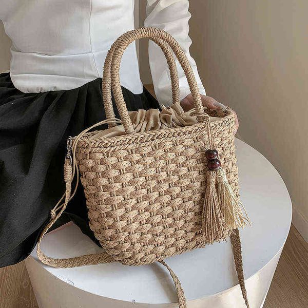 Borse per la spesa 2022 New Tassel Straw Women Large Capacity Summer Beach Casual Woven Rattan Crossbody Borsa da vacanza 220303