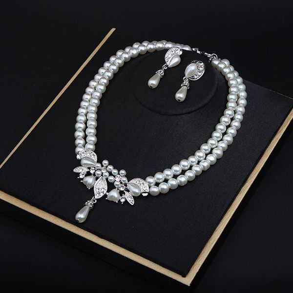 

pendant necklaces necklace and earrings set european american simple pearl rhinestone fashion accessory dress banquet bride bridesmaid jewel, Silver