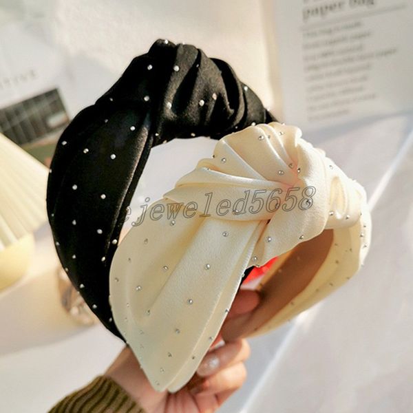 

2021 vintage rhinestone headbands cloth bezel hairband women clips hair accessories knot headband opaska do wlosow bandeau femme diademas, Silver