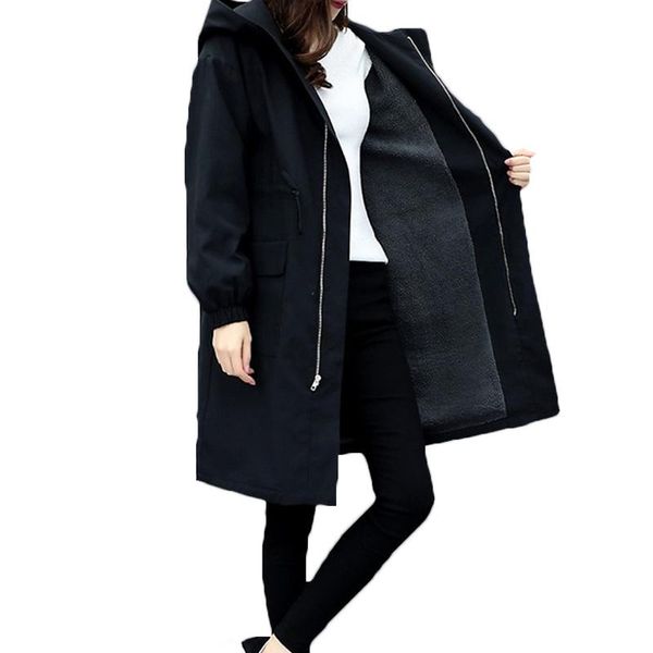 

women's trench coats fashion hooded windbreaker mid-length 2021 autumn winter korean loose thin casual plus size long g672, Tan;black