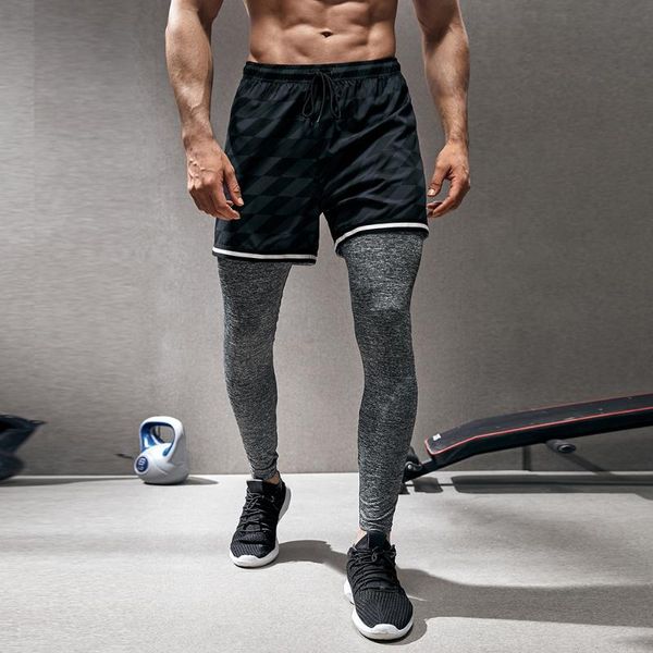 

running pants men leggings thicker compression 2 in 1 fast-dry mesh elastic gym workout body toned athlete training sport jogger, Black;blue
