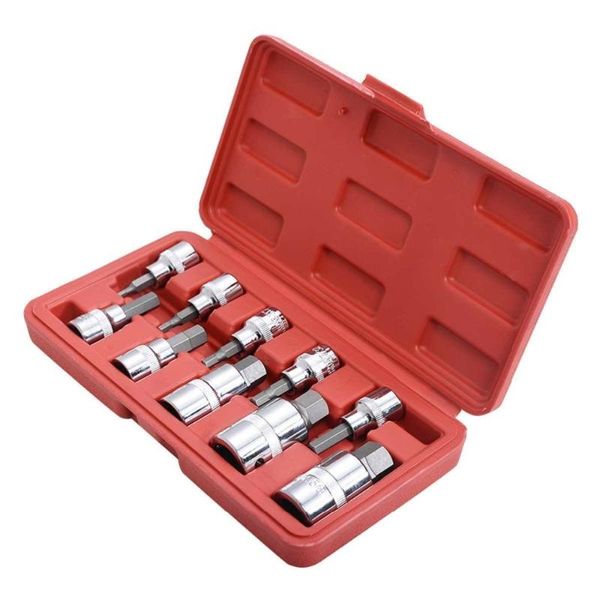 

hand tools julydream 10pc hex bit socket set 3/8" & 1/2" drive key allen head metric or sae size tool kit