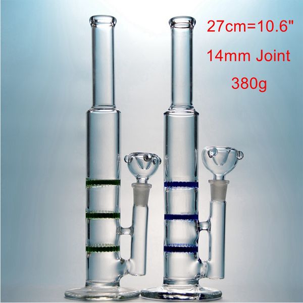 Bunte berauschende Wasserpfeifen, gerader Typ, Öl-Dab-Rig, 14 mm Innengewinde, Glasbongs, 3 Waben-Percs-Wasserpfeifen mit Kopf oder Banger 10XX