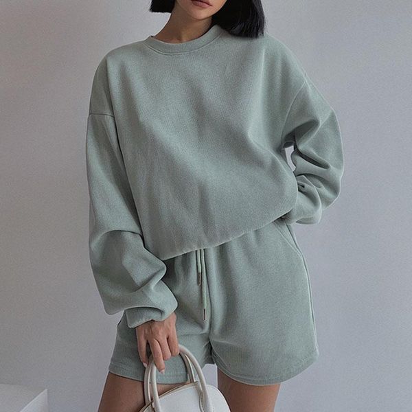 

women's two piece pants women hoodies tracksuits 2 set summer autumn sweatshirt + sporting shorts outfit solid suit, White