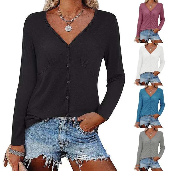 

women's knits & tees fashion solid colors single-breasted cardigan casual long-sleeved v-neck slim pullover coat outwear casaco feminin, White