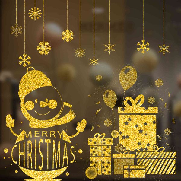 

new christmas electrostatic mall store glass decorations gold window stickers