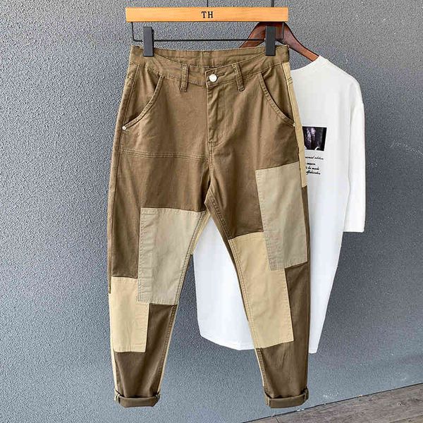 

pants patchwork harem jeans man ny fits cargo ankle-length cotton pants casual trousers men clothing, Black