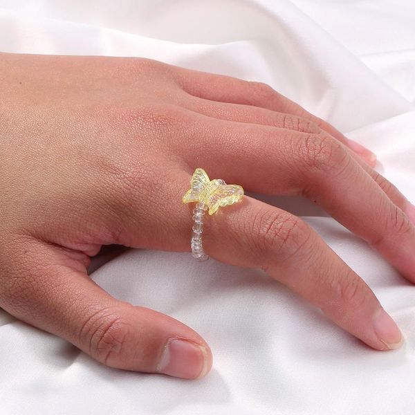 

wedding rings jewelry simple lovely elastic adjustable resin beads yellow butterfly ring index finger, Slivery;golden