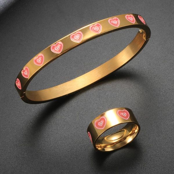 

earrings & necklace trendy multi heart bracelet bangle cute love ring for women men enamel jewelry set party wedding gift wholesale, Silver