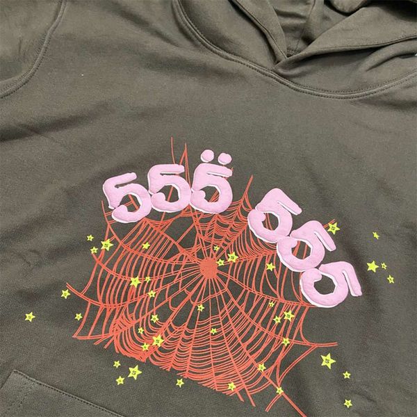 

young thug 555555 spider web print women's sweatshirts oversized hoodi282g, Black