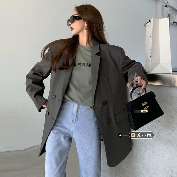 

women's suits & blazers here comes miss zuo ~ korean loose casual suit jacket + letter t-shirt high waist and small leg jeans, White;black