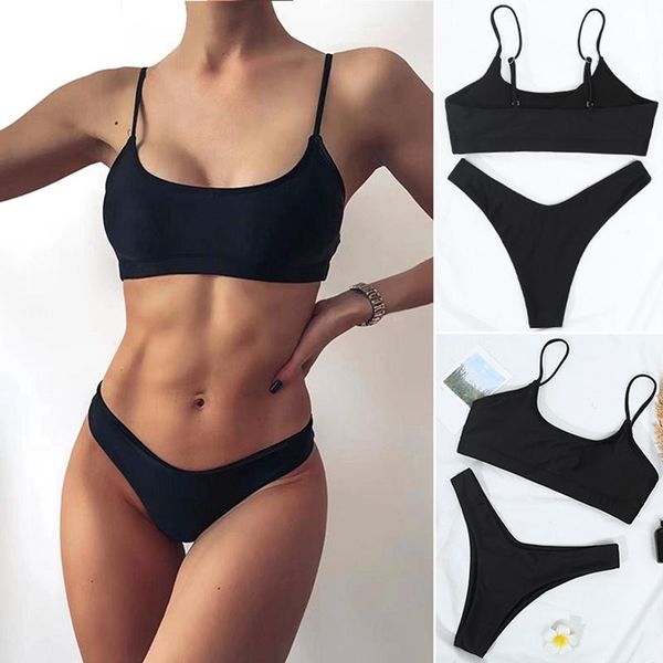 

women's swimwear cami bikini set swimsuit bathing suit low waisted spaghetti straps women beach suits for summer, White;black