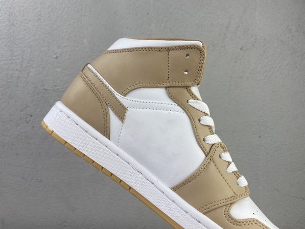 

(with box)2021 1 mid tan gum basketball shoes men women hemp yellow white 1s sneakers