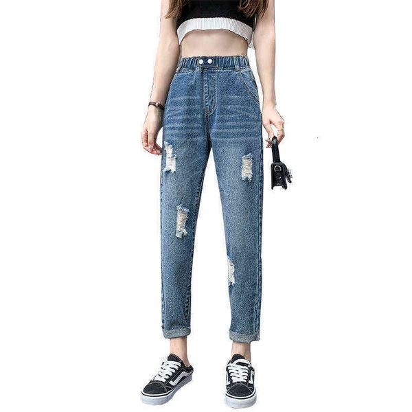 

autumn dress 2021 big size women's fat sister fashion ny jeans capris, Blue