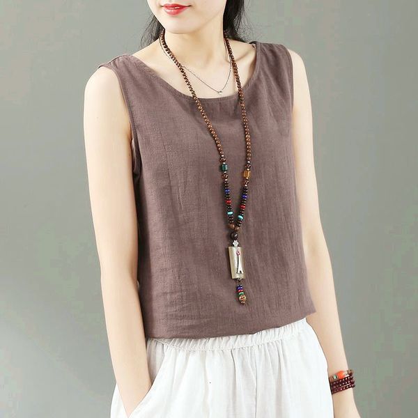 

camis arrival summer arts style women sleeveless solid all-matched casual cotton linen tank femme vintage m59 au64, White