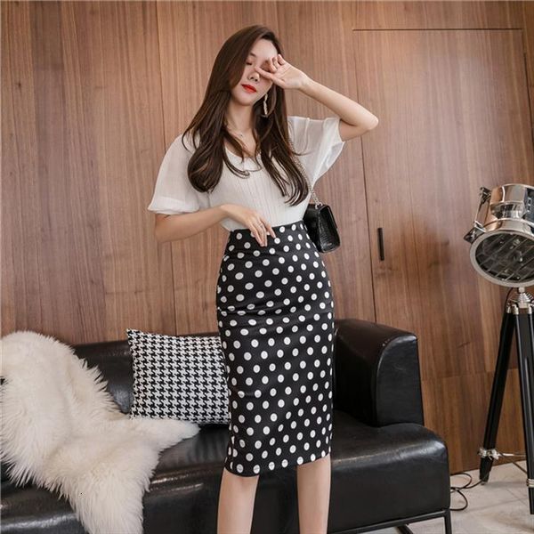 

pencil dot printed bodycon korean women skirt style high waist formal female falda empire vintage skirts, Black