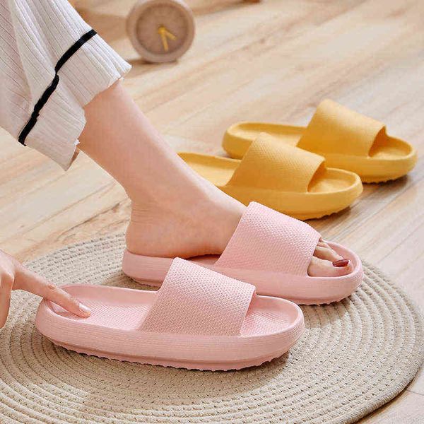 Dicke Plattform Badezimmer Hausschuhe Damen Herren Mode Weiche Sohle Indoor Haus Pool Rutschen Sommer Sandalen Rutschfeste Flip-Flops Y220412