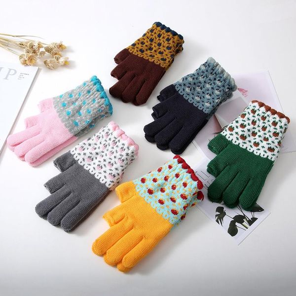 Fingerlose Handschuhe mit Touchscreen, gestrickte Wolle, Zwei-Finger-Handschuhe, warme Plüschhandschuhe, Fäustlinge mit Ananas-Aufdruck