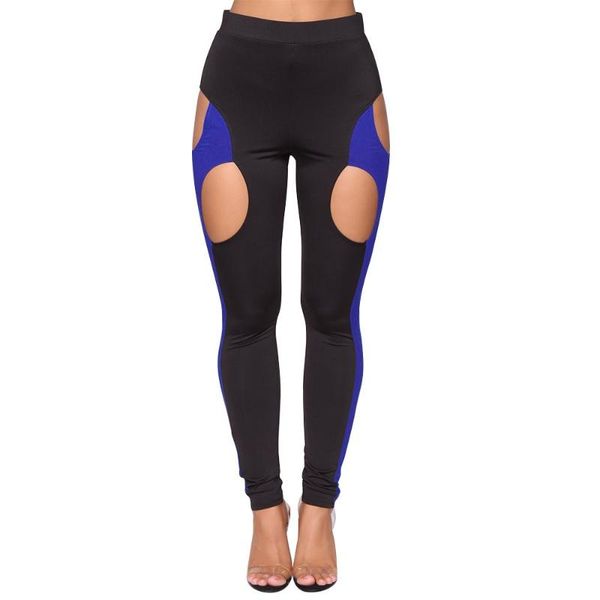 

women's pants & capris women plus size lady's patchwork hole bodycon high waist sport long hollow out, Black;white