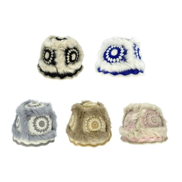 

wide brim hats d0lf fashion casual handmade crochet knit flowers pot hat show face small plus velvet warm fisherman basin breathable, Blue;gray
