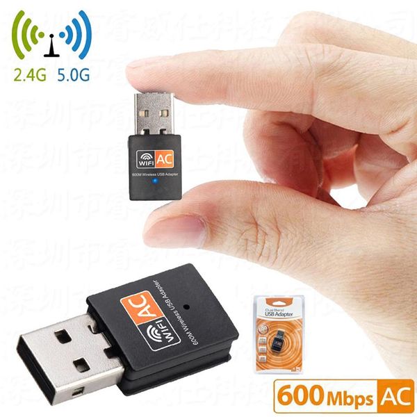 Adaptador de banda dupla USB sem fio mais novo AC600 2.4GHZ 5GHz Wifi Receptor Antena PC Mini Computador Cartão de Rede 802.11AC 600Mbps