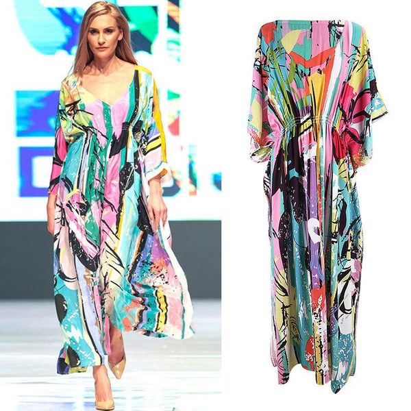 

women's swimwear beach cover up bohemian flowers style women long skirt loose bikini swimsuit blouse sunscreen spring outdoor clothing, White;black