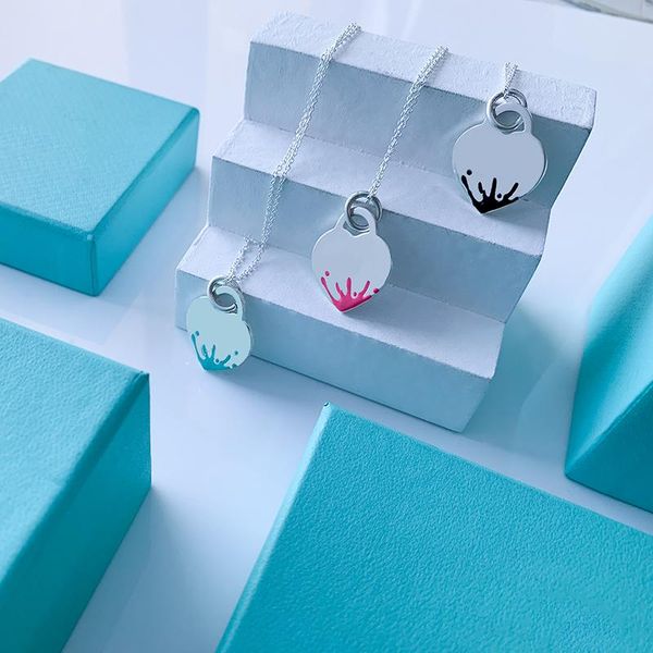 

chains 925 sterling silver necklace custom fashion trend splash ink heart-shaped lover gift with logo