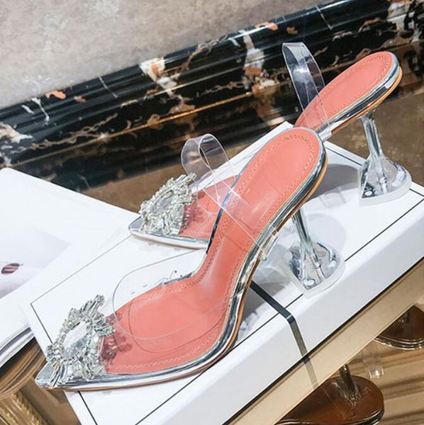 

mikishyda 2021 summer transparent women's sandals fashion elegant jelly stiletto shoes pointed rhinestone high heels, Black