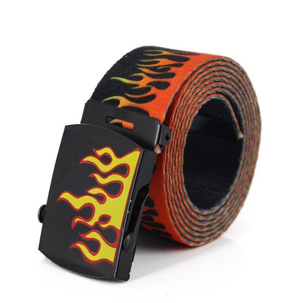 

belts canvas casual for women belt men 120cm long strap flame pattern d buckle female harajuku waistband jeans trouser, Black;brown