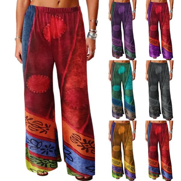 

women's pants & capris 2021 retro style print casual wide-legged trousers women, Black;white