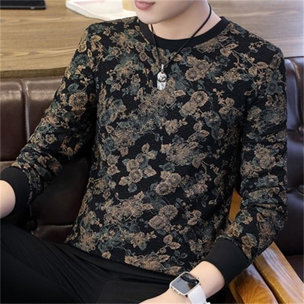 

autumn and winter new men's casual color matching letter round neck long-sleeved t-shirt 210317, White;black