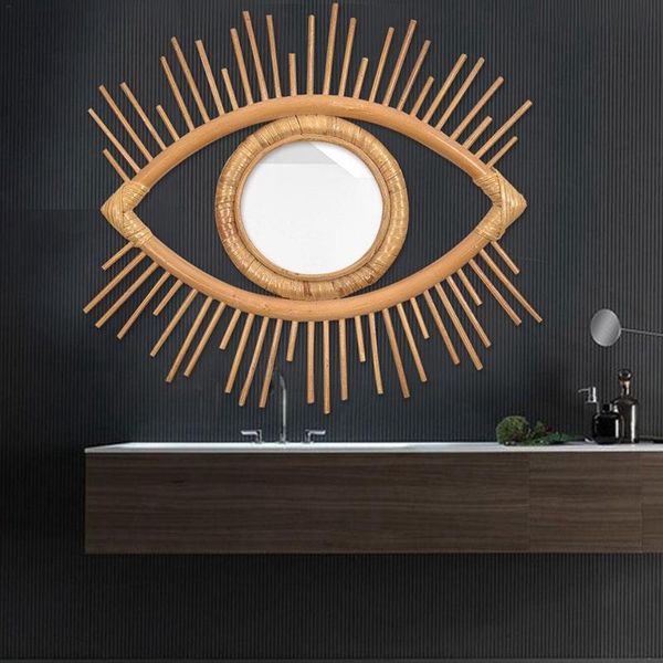 

mirrors lber eye shape decor mirror frame rattan art makeup dressing bathroom wall hanging crafts