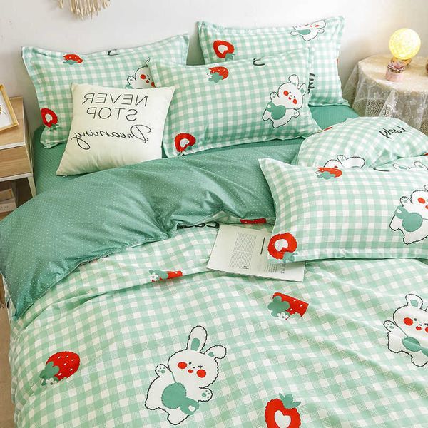 Bonito Rubbbit Bedding Conjuntos Meninas Meninos Cama de Rosas Devet Cobertura Plana Folha Fronha Casa Uso Inverno King Solteiro Conjunto de Tamanho Completo 210706