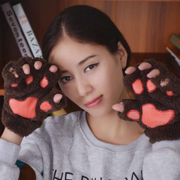 

five fingers gloves women winter wrist arm warmer knitted keyboard long fingerless cute animal palm comfortable mittens, Blue;gray