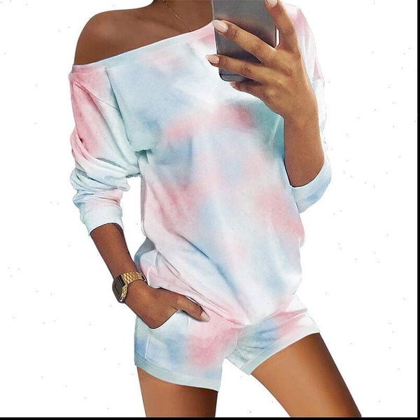

pijama pajamas set long sleeve womens sleepwears tie dye printing shorts sleepwear women pijamas pyjama femme, Black;red